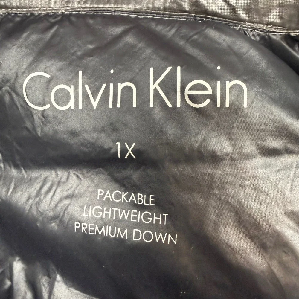 Calvin Klein Womens 1X Packable Lightweight Down Puffer Jacket Gray Hooded